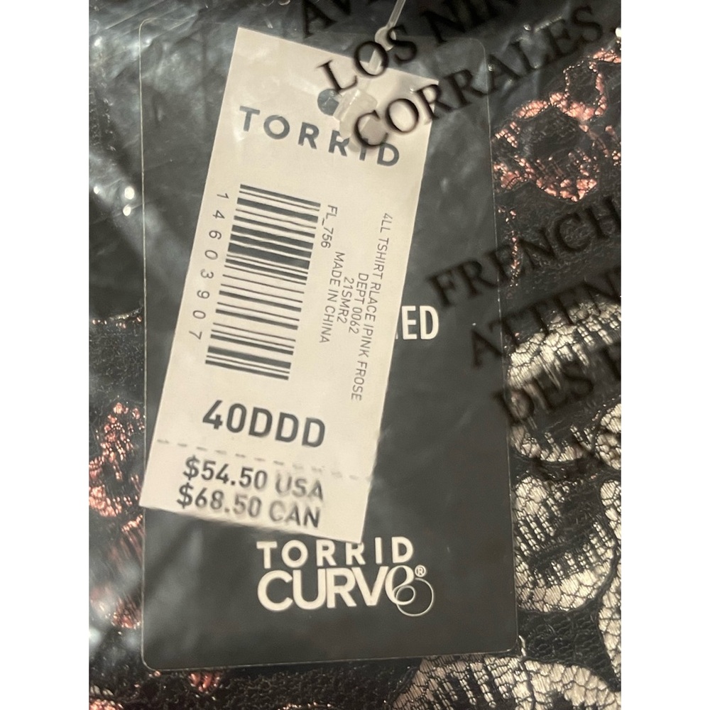 Torrid Floral Lace Underwire Bra - Black and Pink NWT SZ 40DDD - Picture 6 of 11